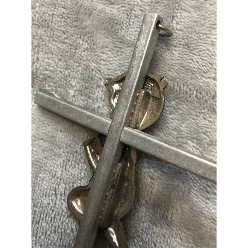 Childrens Hanging Nursery Wall Cross‎ w Praying Boy Silver Tone 6